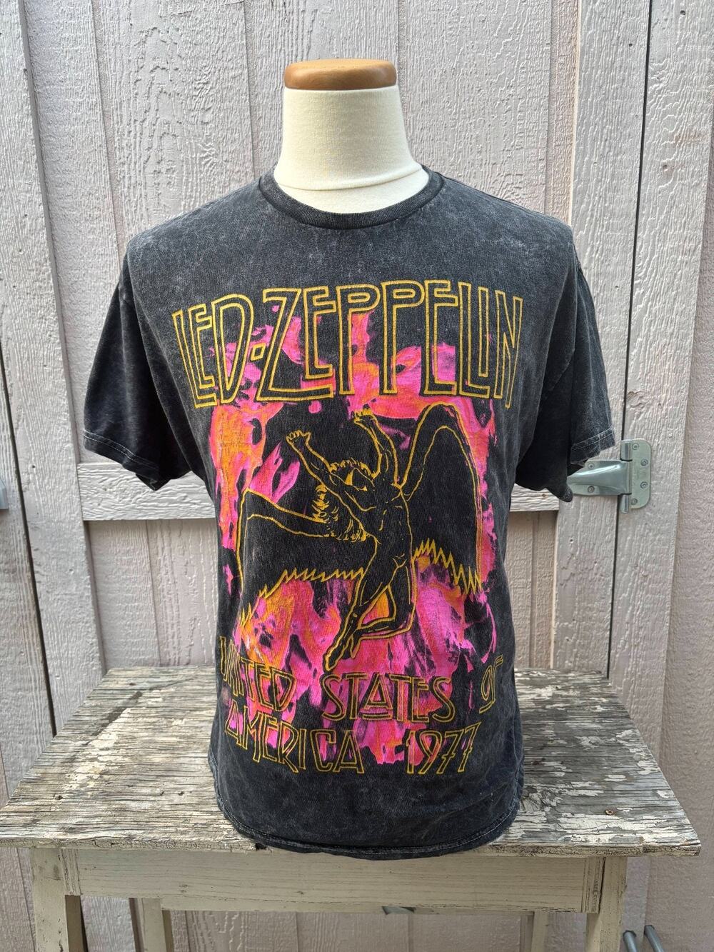 Led Zeppelin Acid Wash Shirt Size Large Official 1977 Vintage